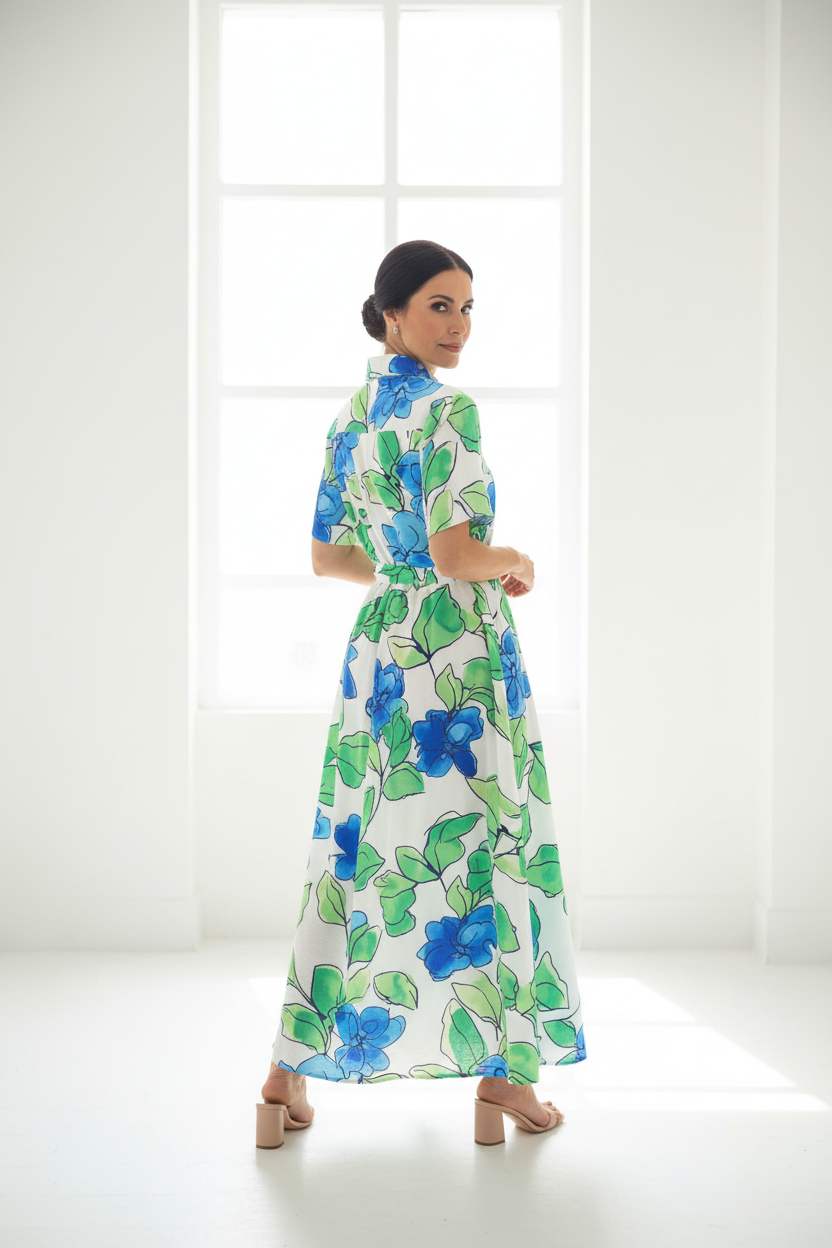 Vestido maxi floral espalda