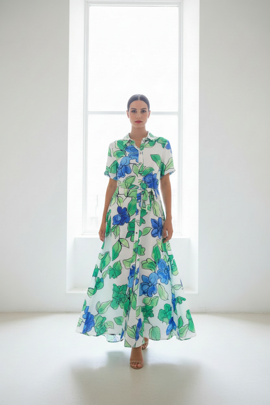 Vestido maxi floral frontal