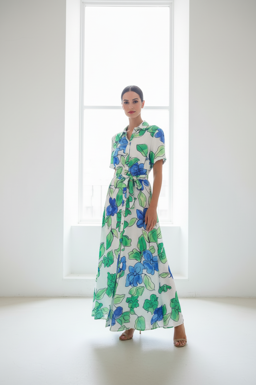 Vestido maxi floral tres cuartos