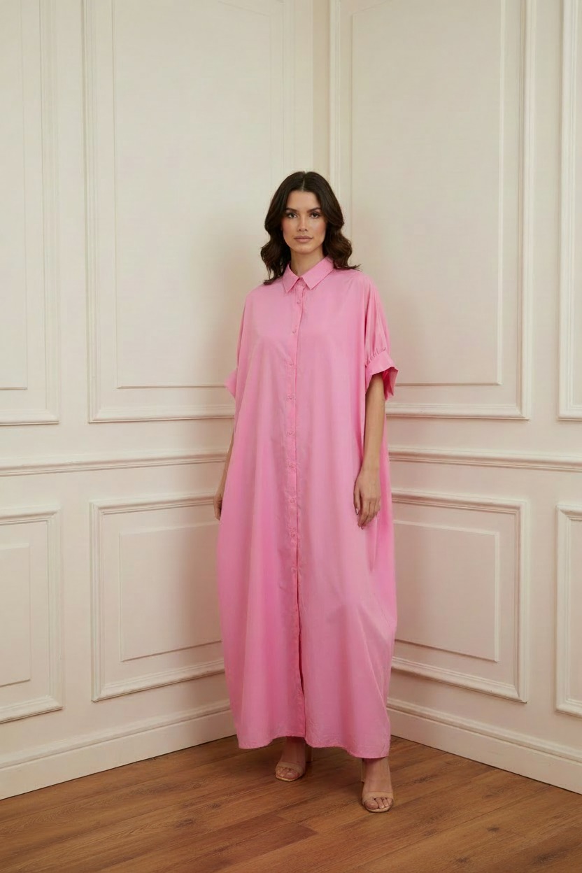 Vestido maxi rosa chicle tono exacto