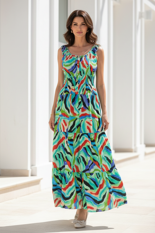 Vestido multicolor - modelo española 50 años exterior blanco