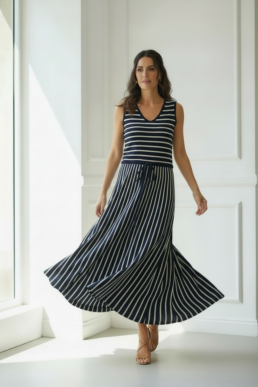 Vestido navy cordones en movimiento