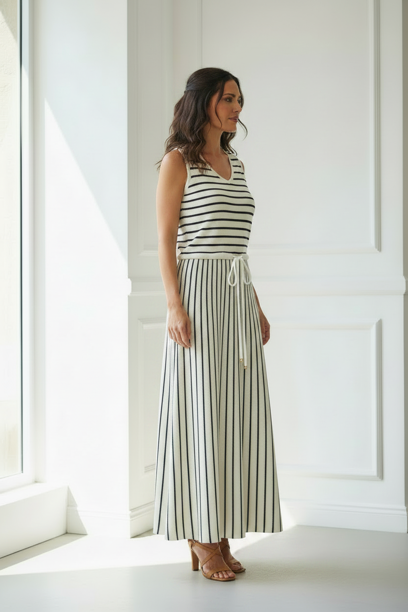Vestido navy rayas blancas lateral