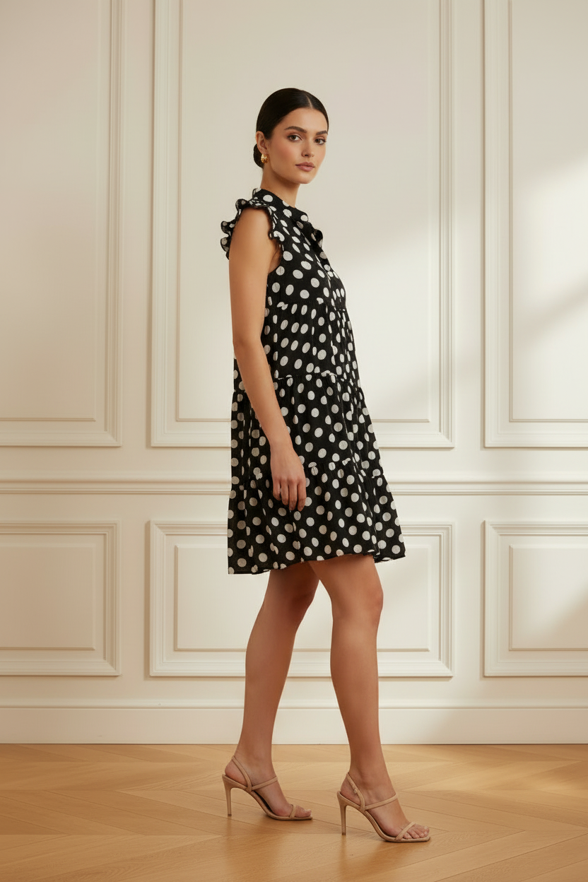 Vestido negro lunares blancos vista lateral