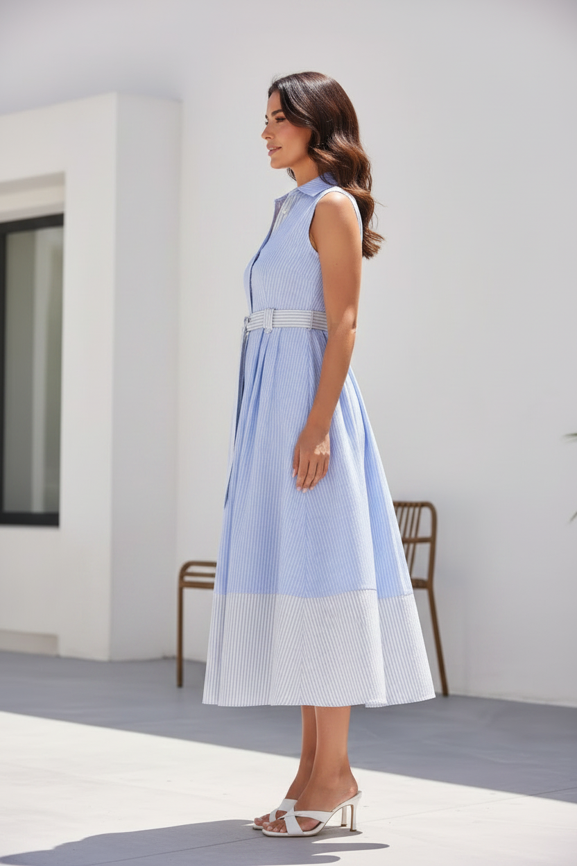 Vestido rayas azul - vista lateral