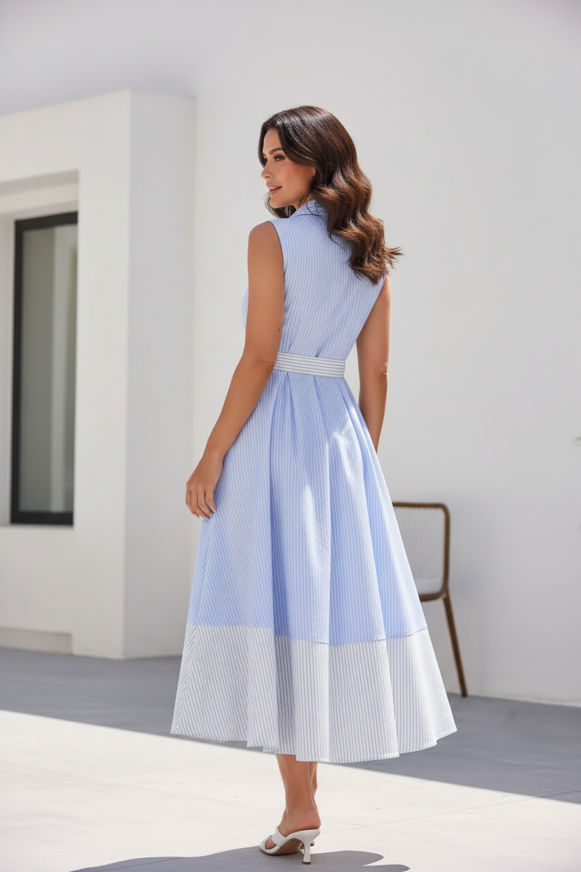 Vestido rayas azul - vista trasera