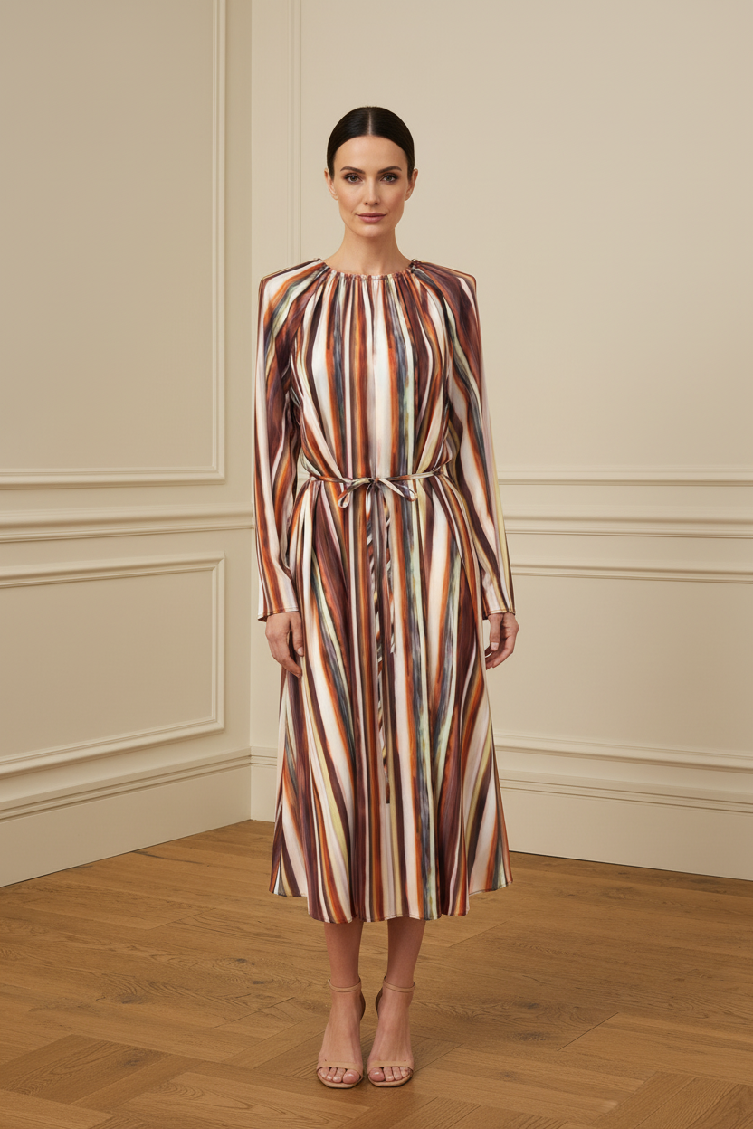 Vestido midi rayas multicolor - vista frontal