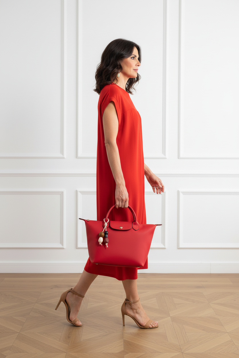 Vestido rojo + bolso - lateral