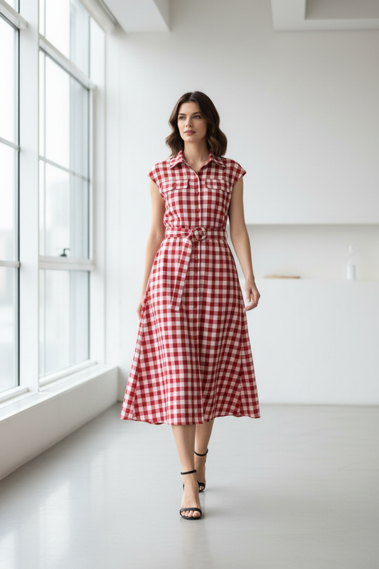 Vestido rojo caminando