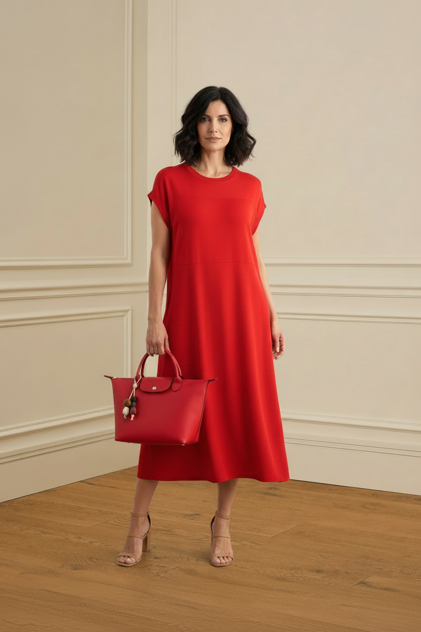 Vestido rojo punto sin costura cintura