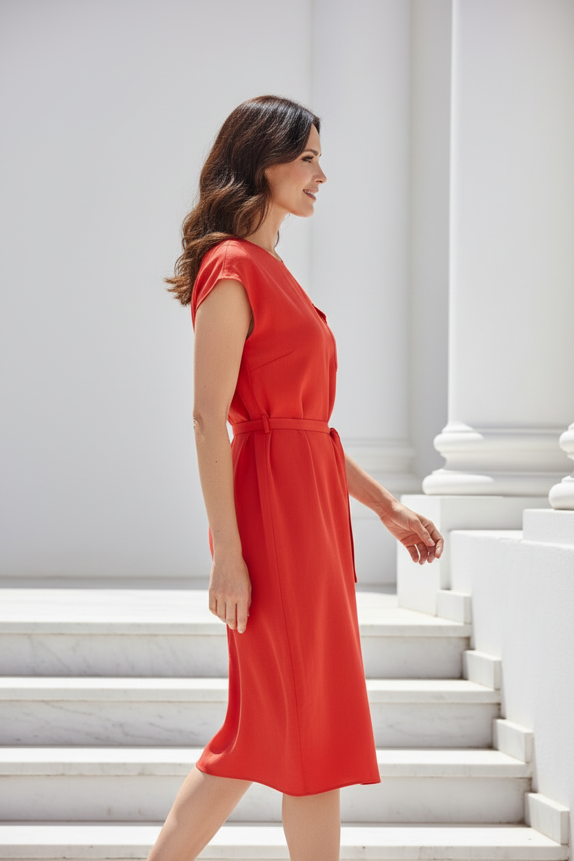Vestido rojo recto - perfil
