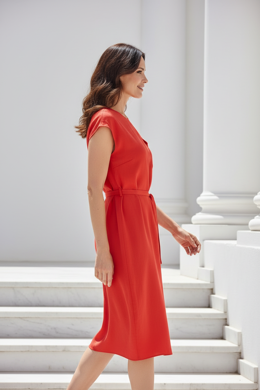 Vestido rojo recto - perfil