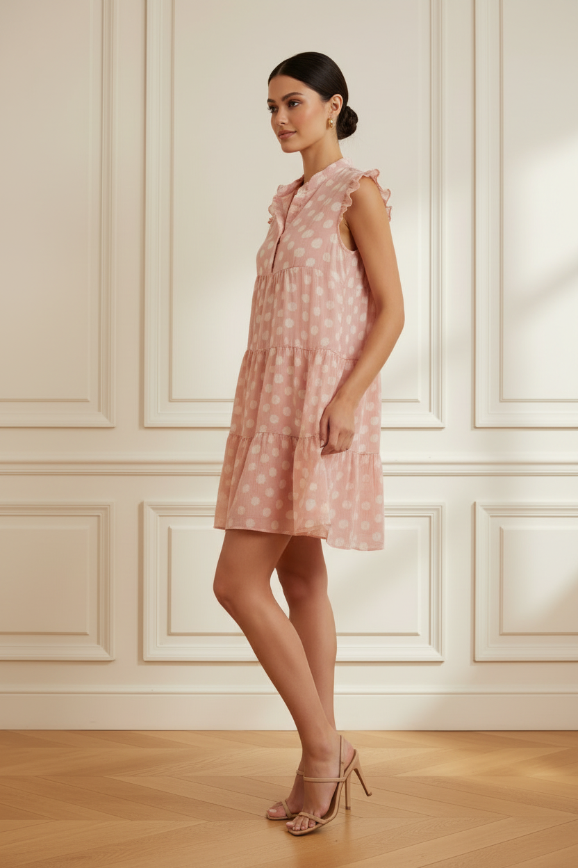 Vestido rosa de lunares vista lateral