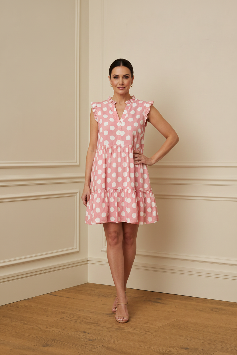 Vestido rosa lunares blancos grandes referencia real