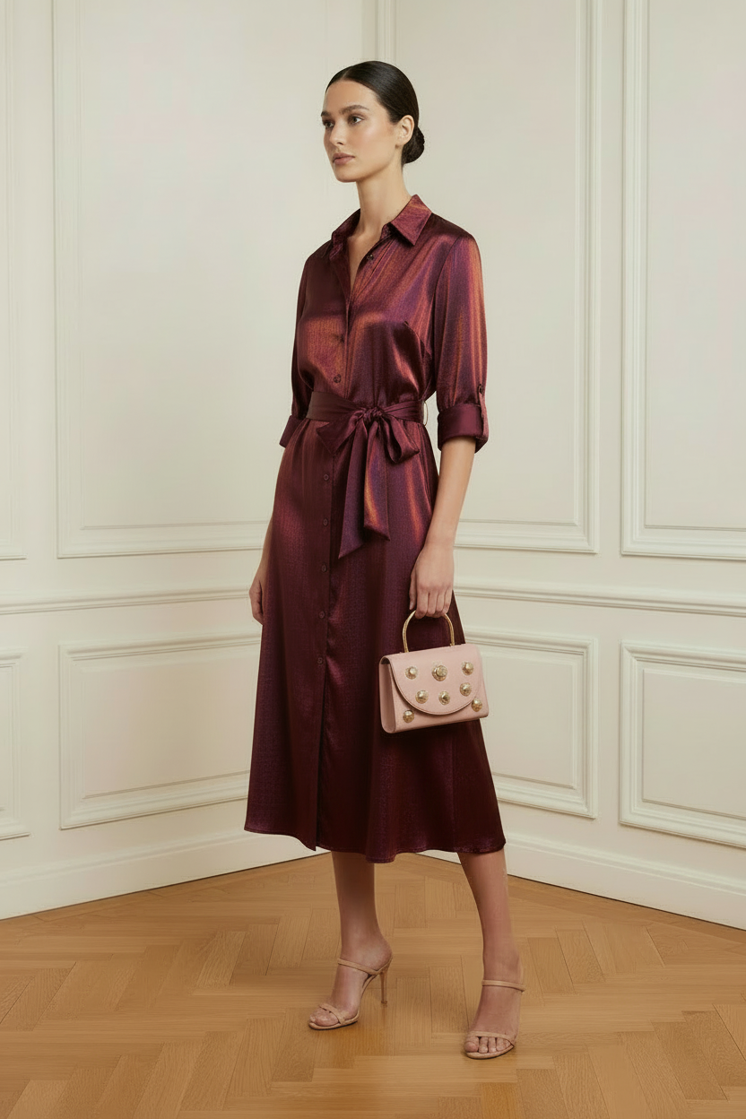 Vestido tafetán tornasolado 3/4