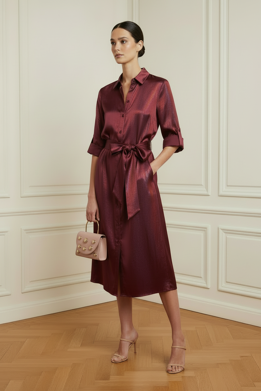 Vestido tafetán tornasolado frontal