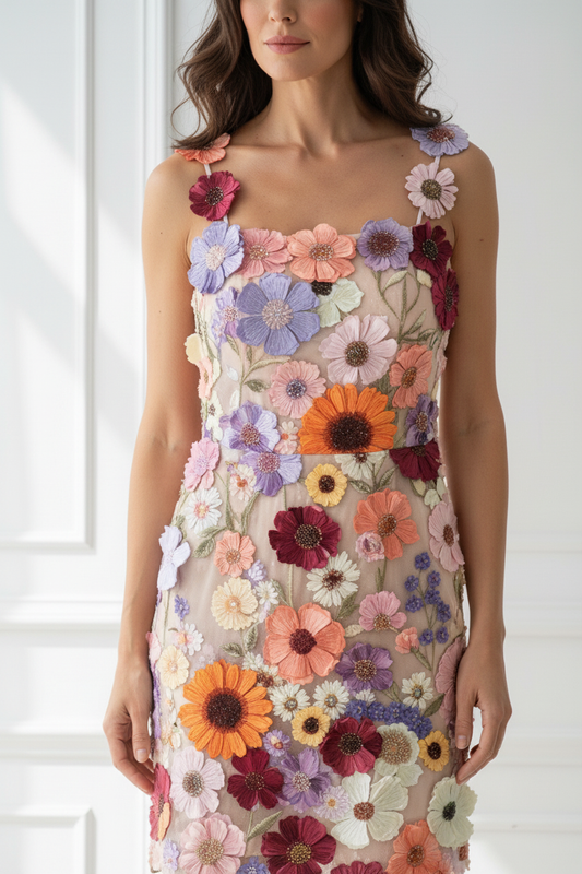 Vestido tirantes flores 3D detalle