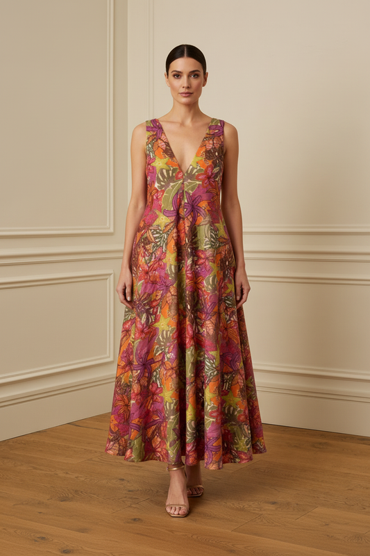 Vestido midi tropical - vista frontal