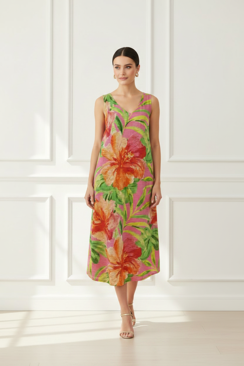 Vestido tropical midi - vista frontal