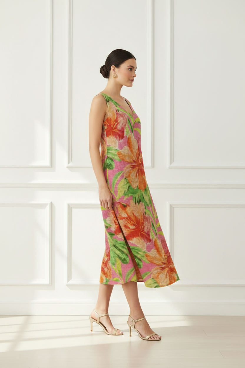 Vestido tropical midi - vista lateral