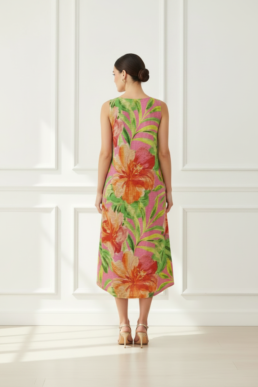 Vestido tropical midi - vista trasera