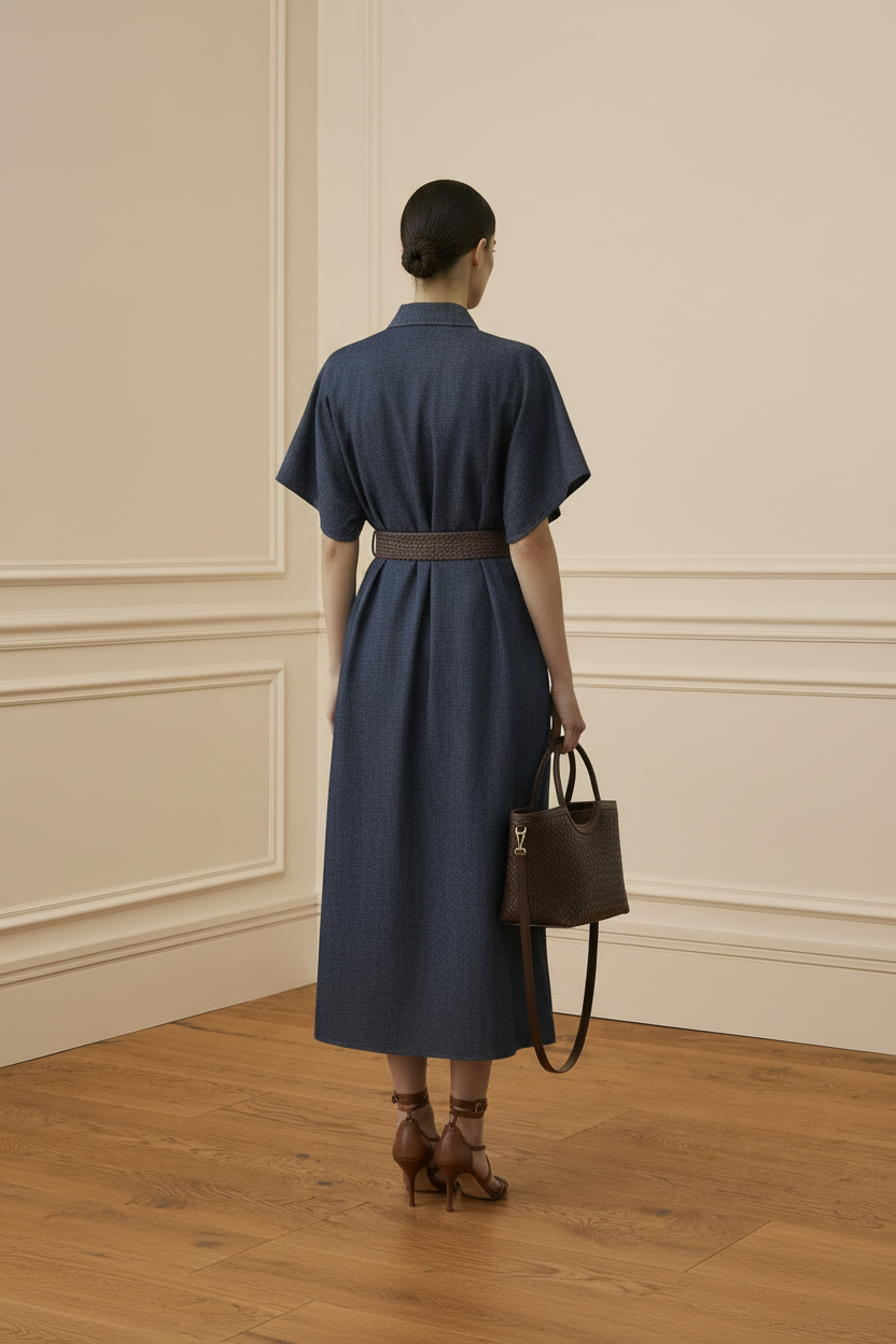 Vestido vaquero - trasera en estancia beige