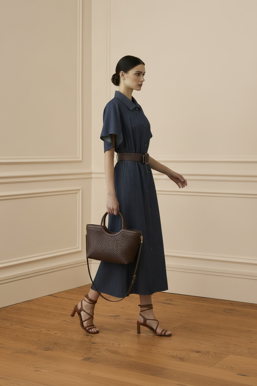Vestido vaquero - tres cuartos en estancia beige
