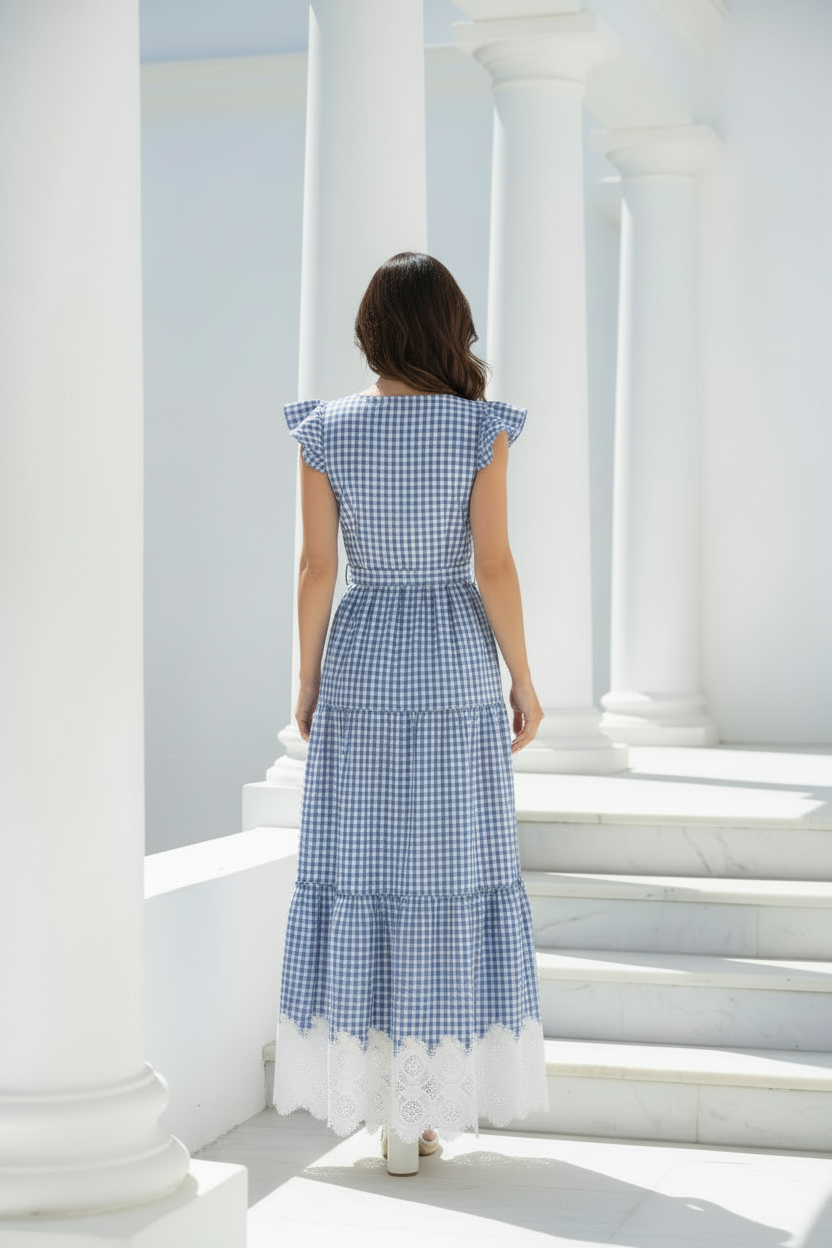 Vestido vichy azul - espalda cerrada