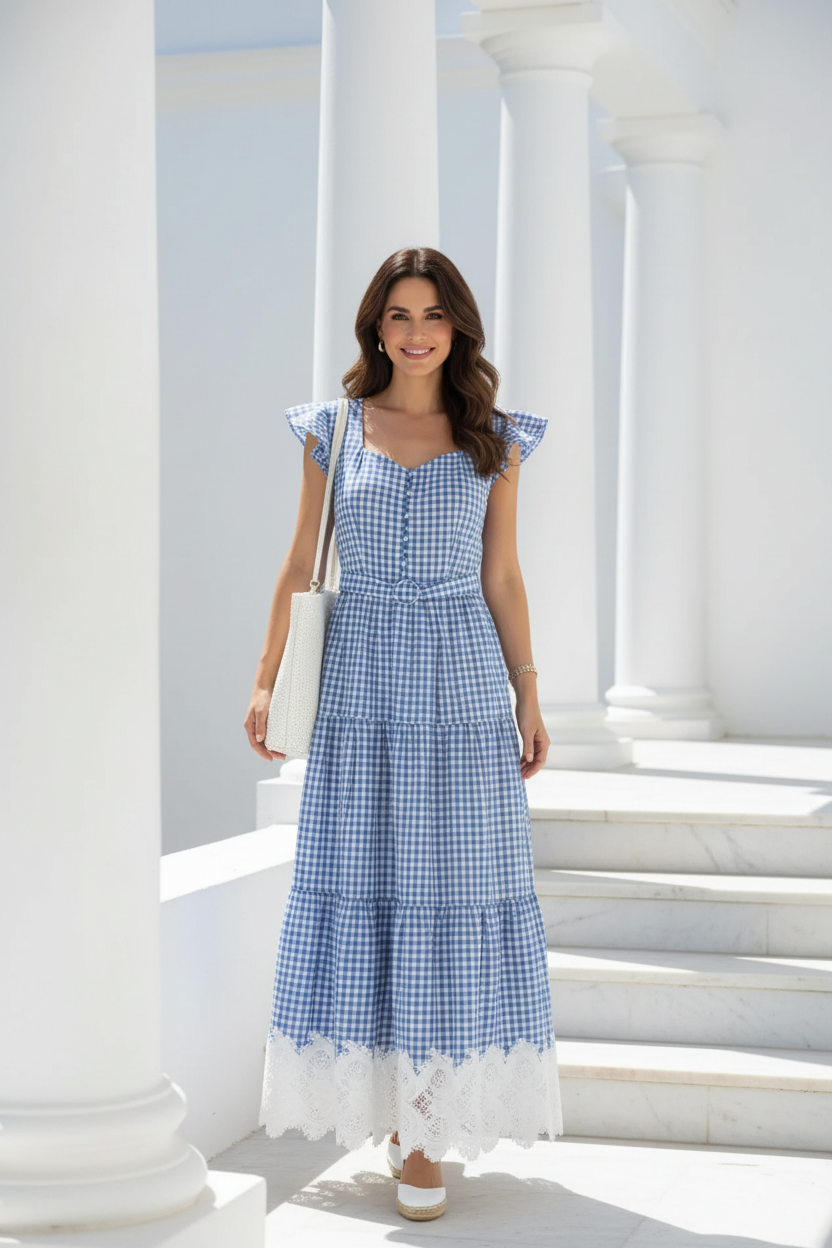 Vestido vichy azul - frontal