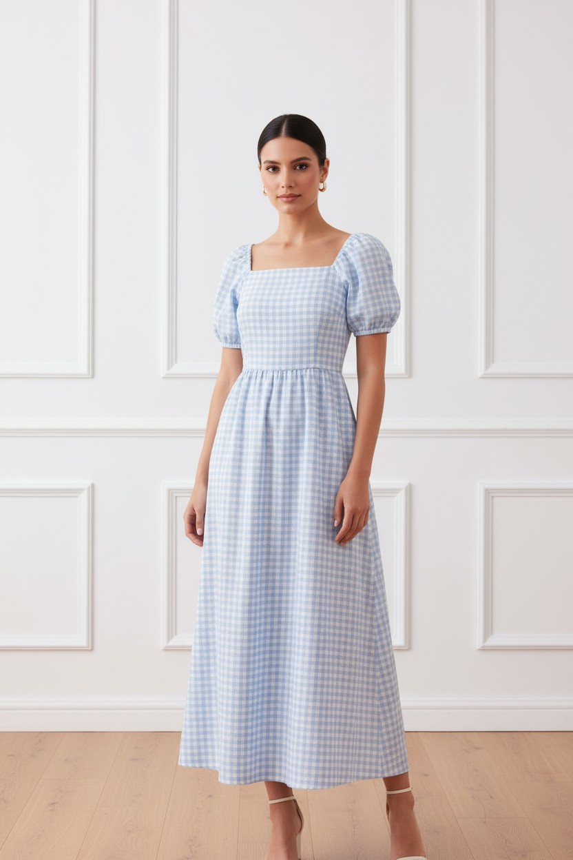 Vestido vichy azul - frontal