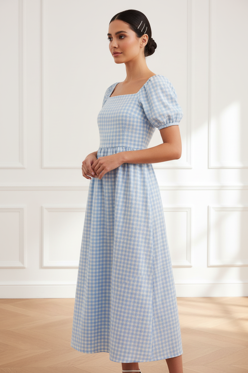 Vestido vichy azul - tres cuartos