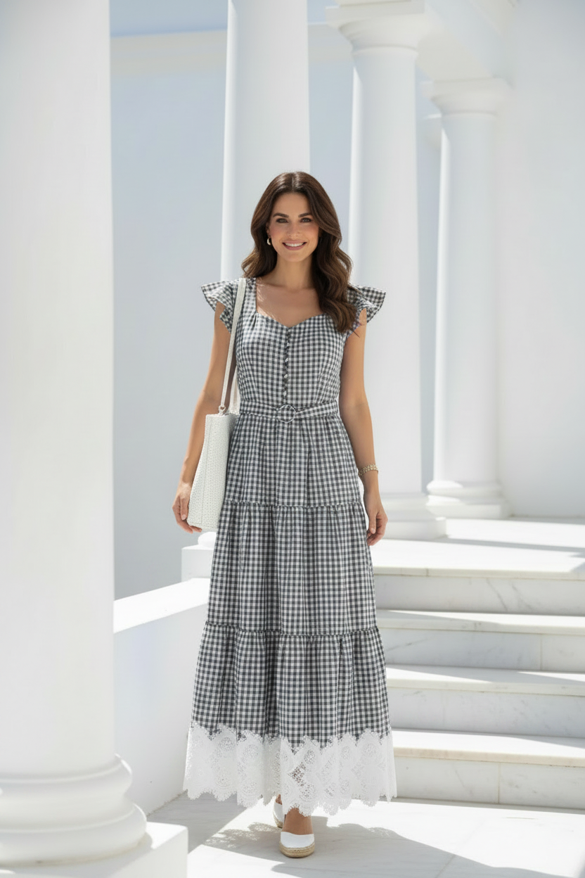 Vestido vichy negro - frontal