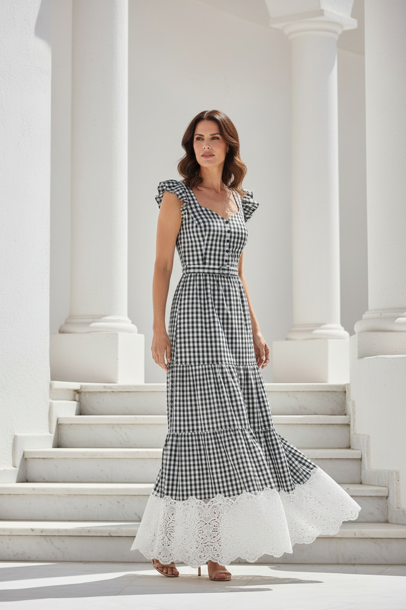 Vestido vichy negro - tres cuartos