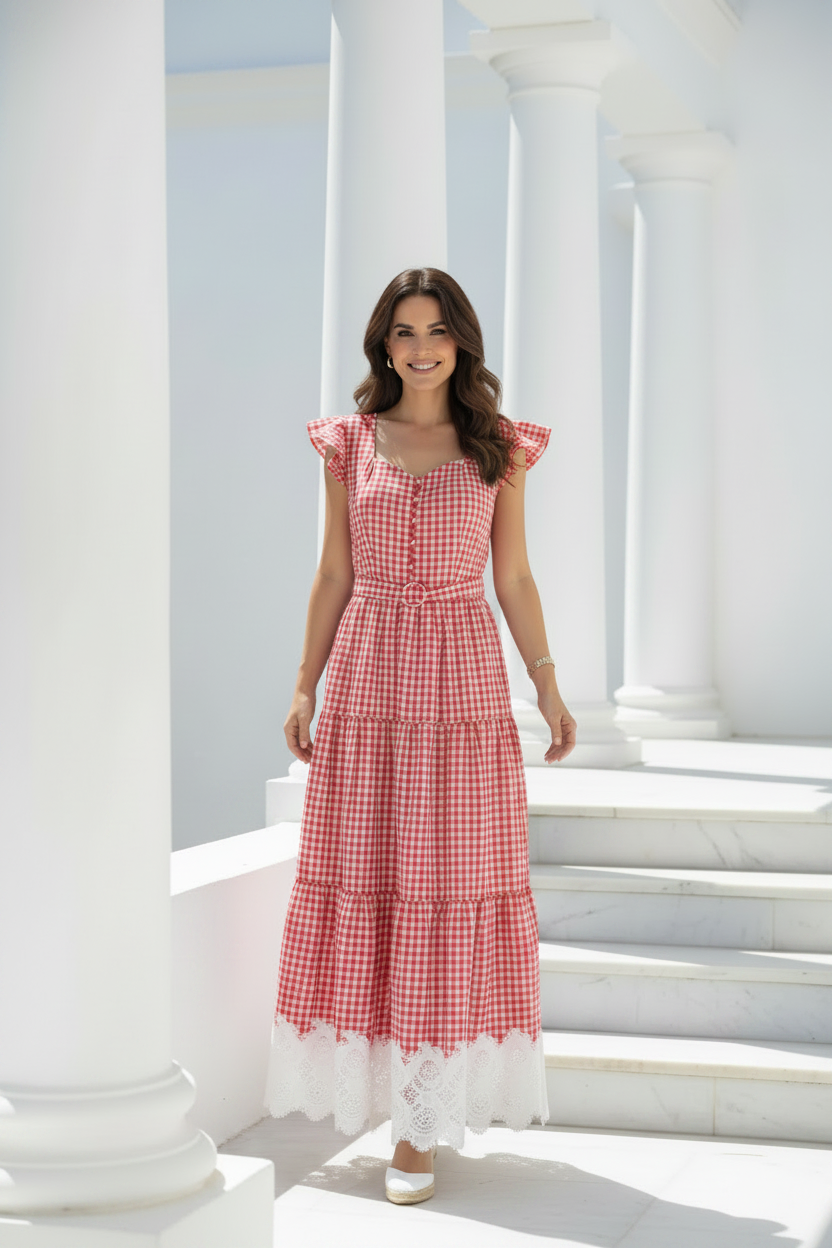 Vestido vichy rojo - frontal