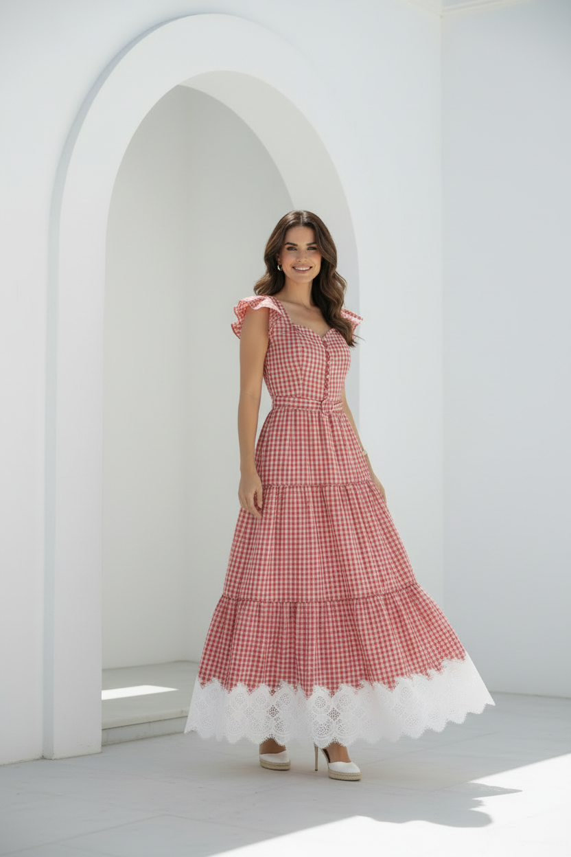 Vestido vichy rojo - tres cuartos