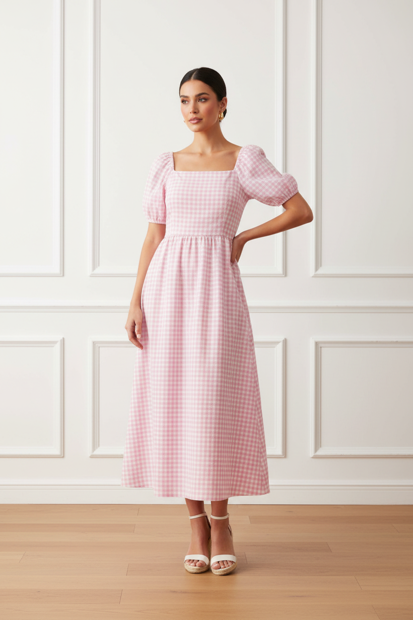 Vestido vichy rosa - frontal