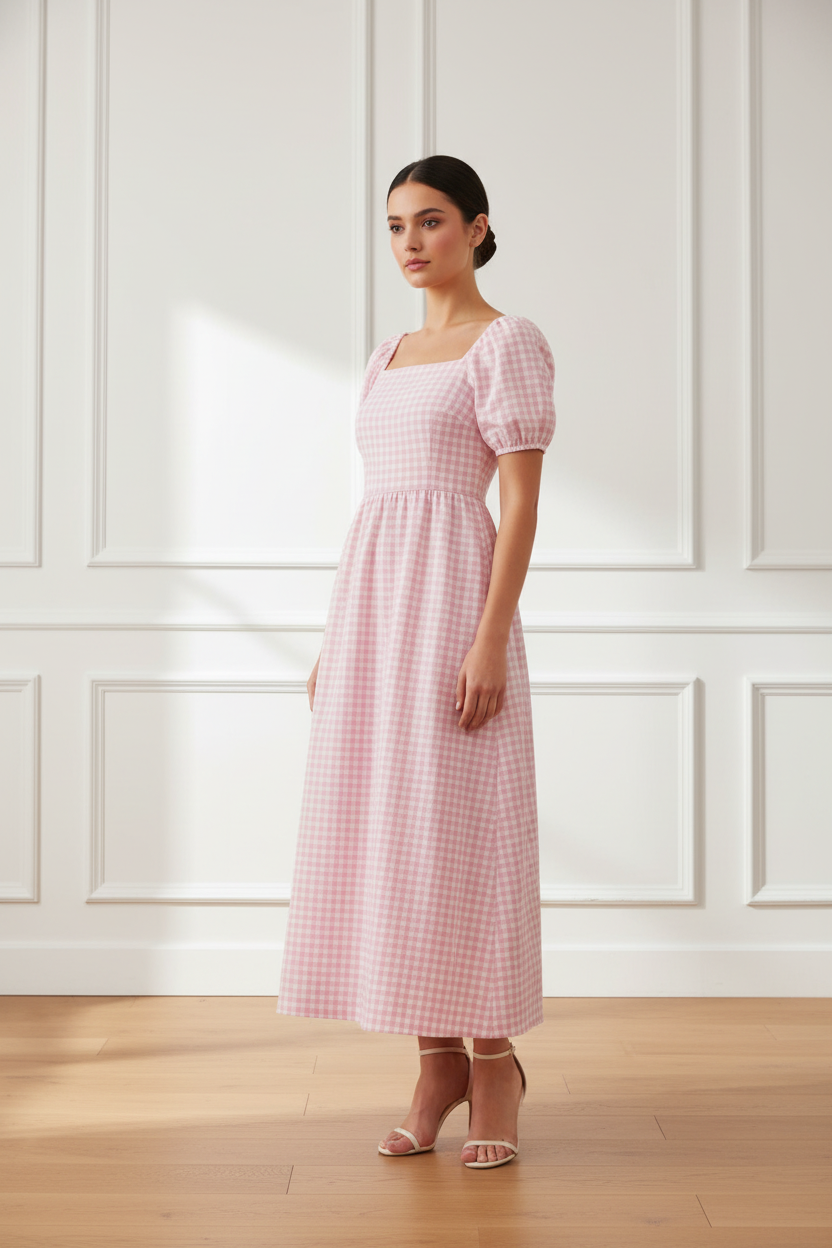 Vestido vichy rosa - tres cuartos
