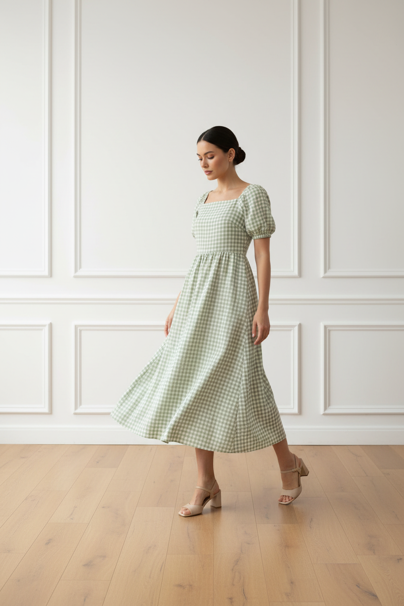 Vestido vichy verde - en movimiento