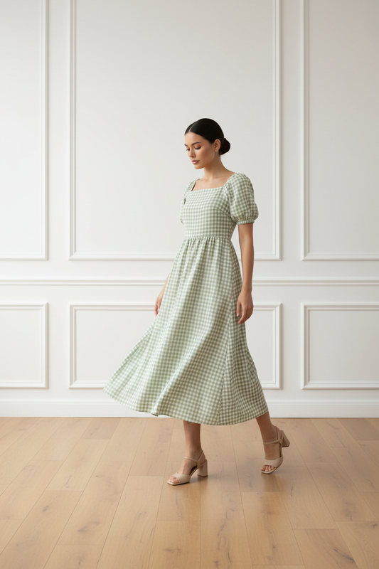 Vestido vichy verde - en movimiento
