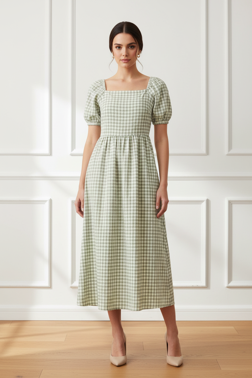 Vestido vichy verde - frontal