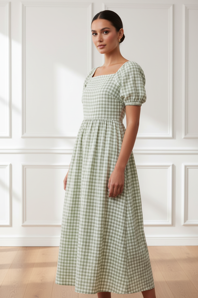 Vestido vichy verde - tres cuartos