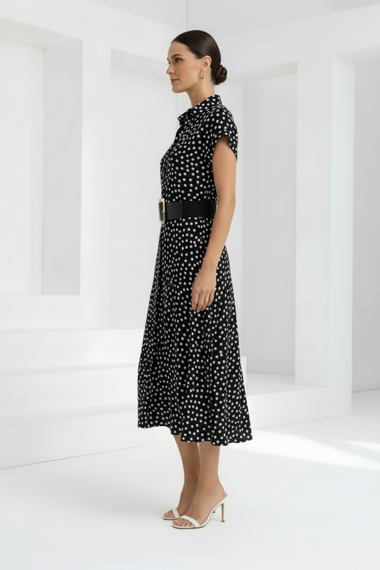 Vista de lado - Negro con lunares blancos