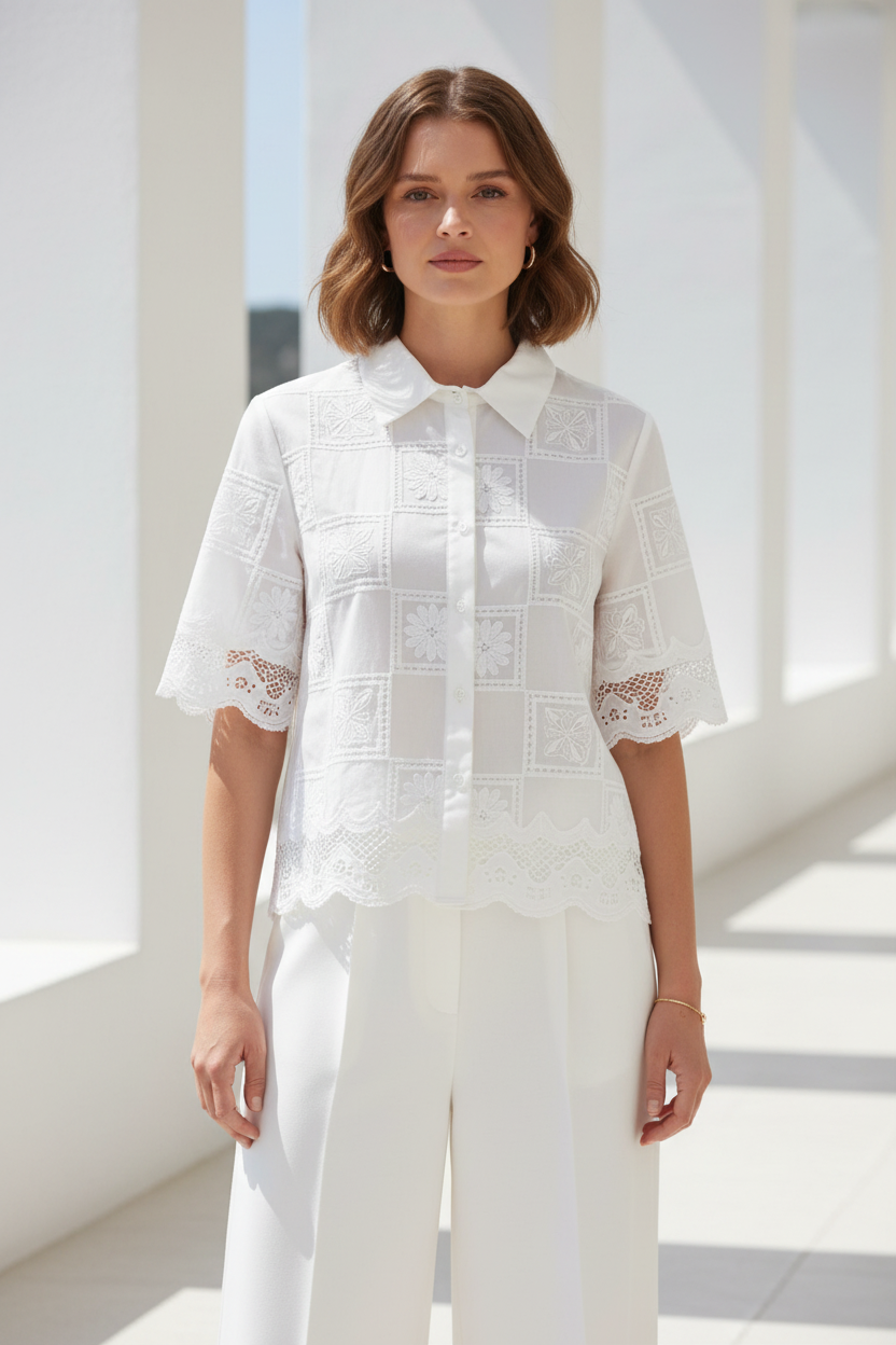 Vista frontal - camisa bordado inglés