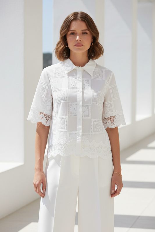 Vista frontal - camisa bordado inglés