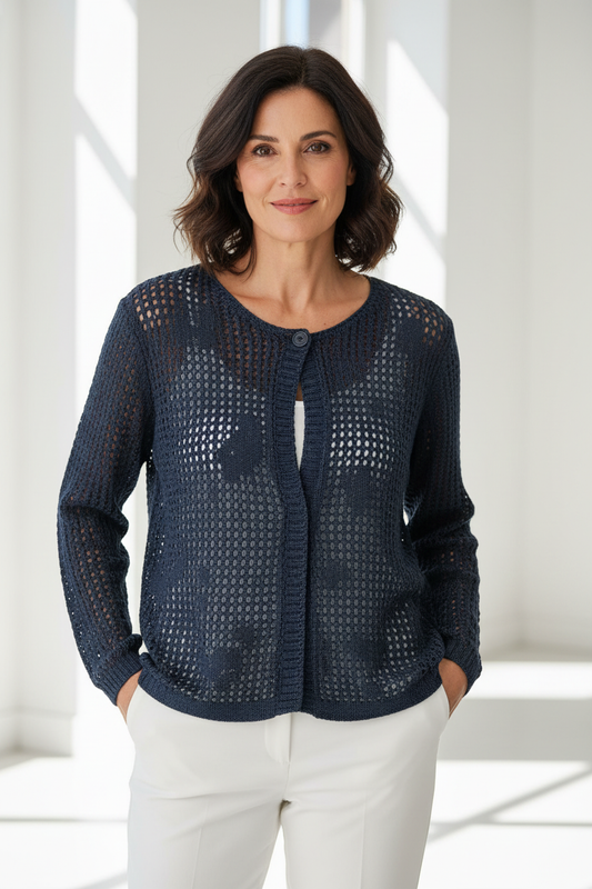 Vista frontal - chaqueta calada azul marino