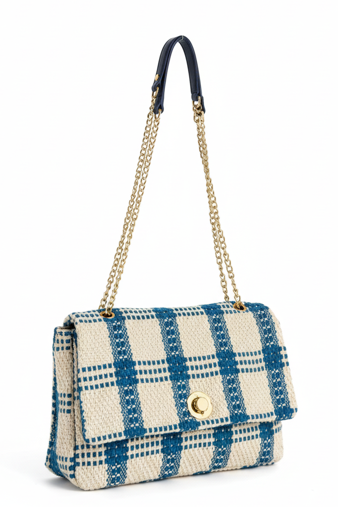 Bolso mediano tweed azul