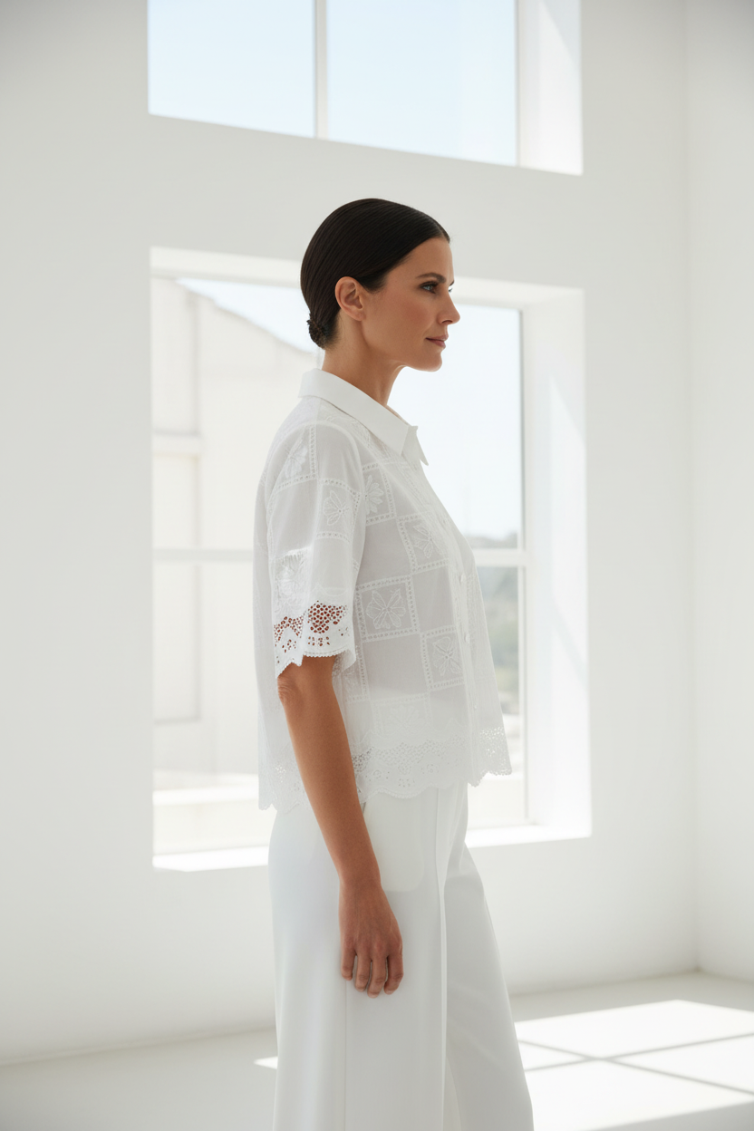 Vista lateral - camisa bordado inglés