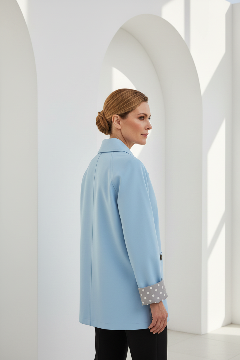 Vista lateral gabardina azul celeste