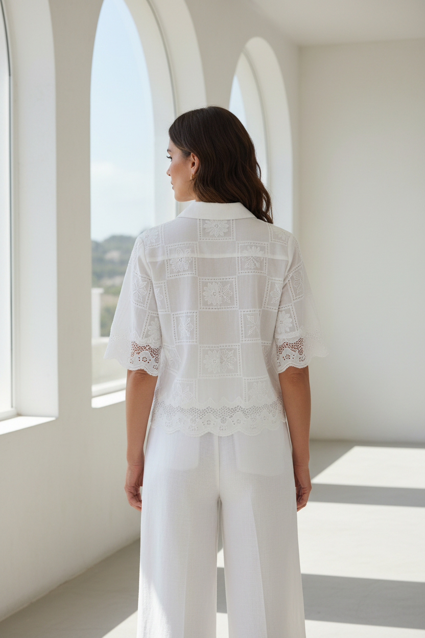 Vista trasera - camisa bordado inglés