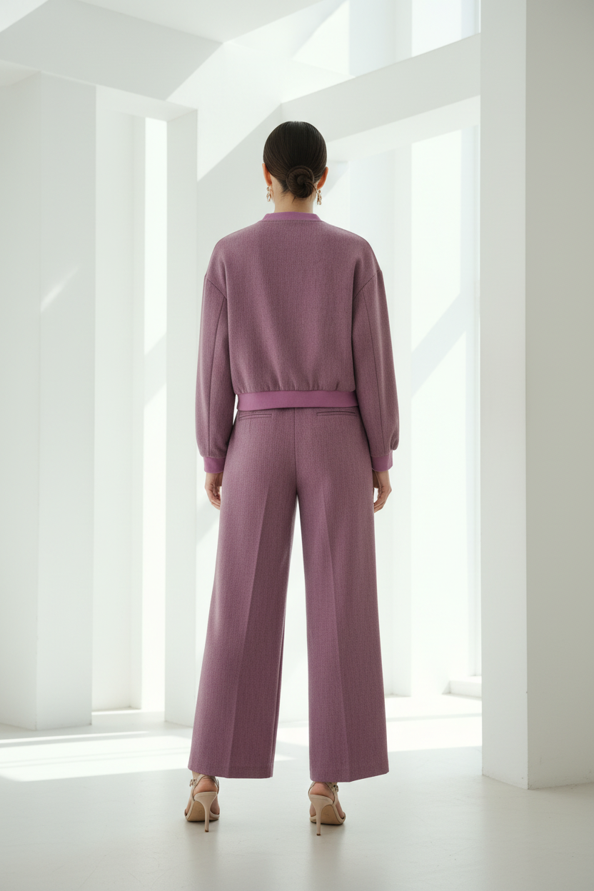 Vista trasera del conjunto morado